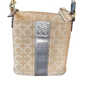 Coach “Julia” Crossbody Silver Metallic Monogram Purse Refurbished 8.5x7.5